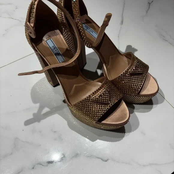 Prada Women's Tan Embellished Sandals - Picture 2 of 7